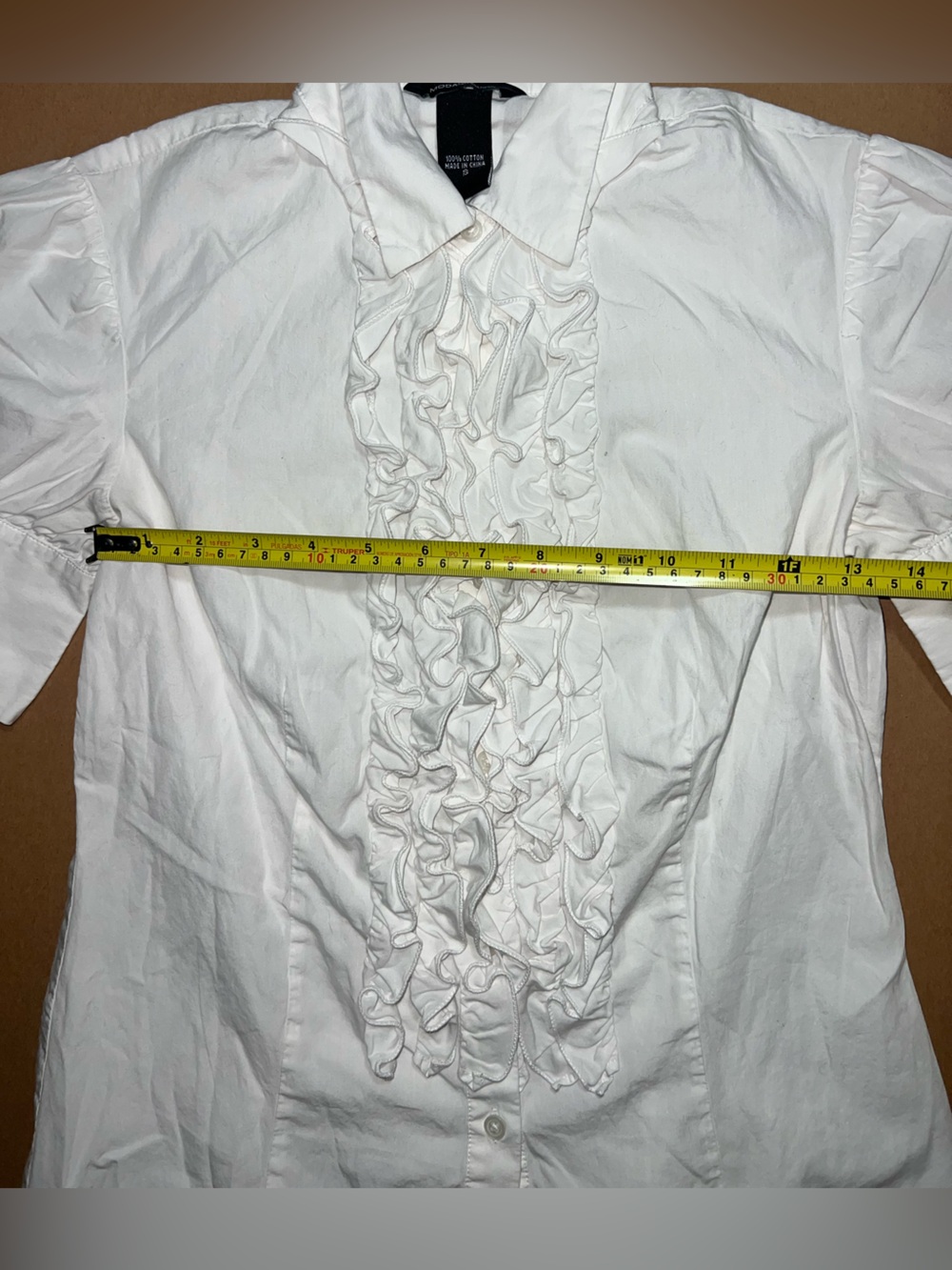 Moda International White Ruffle Front Button-Down Blouse - Picture 4 of 7